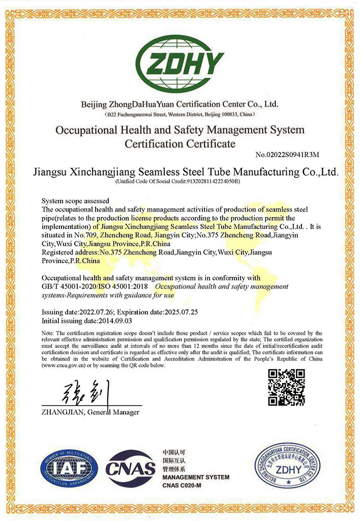 ISO 45001 certificate